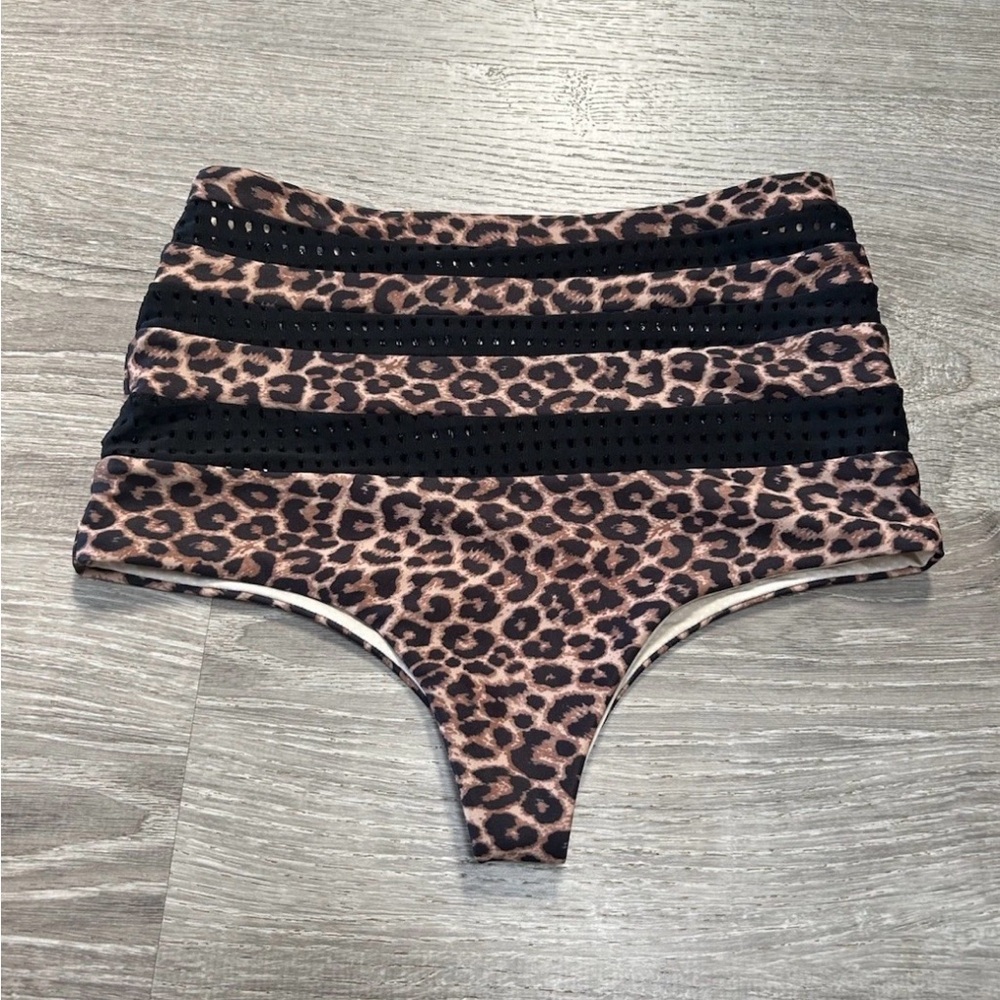 ACACIA Swimwear Leopard Print High-Waist Bikini Bottoms cheeky mesh stripe benoa
